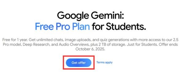 Cách nhận 1 năm Gemini Advanced miễn phí, bypass xác minh SheerID 14 Nhấn vào nút Get Offer