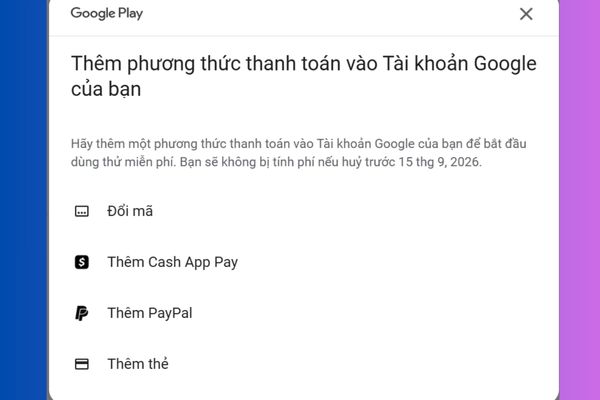 Cách nhận 1 năm Gemini Advanced miễn phí, bypass xác minh SheerID 18 Thêm phương thức thanh toán