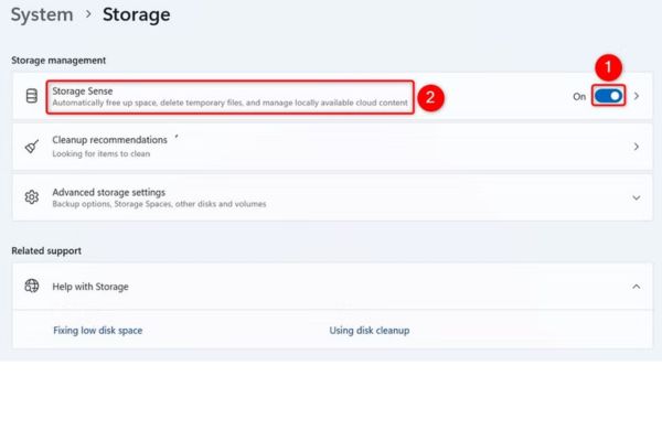 Hướng dẫn cách tự động xóa file tạm trên Windows 11 25 Kích hoạt công tắc Storage Sense