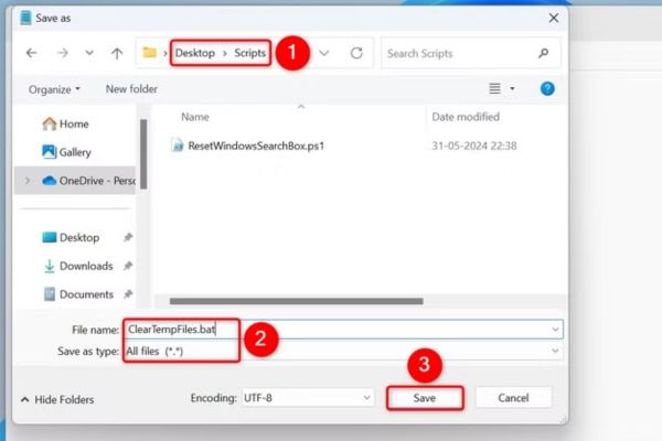 Hướng dẫn cách tự động xóa file tạm trên Windows 11 17 Đặt tên file là ClearTempFiles.bat