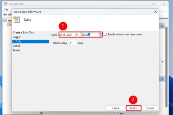 Hướng dẫn cách tự động xóa file tạm trên Windows 11 20 Chọn ngày và giờ bắt đầu
