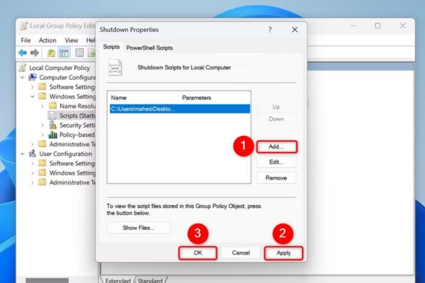 Hướng dẫn cách tự động xóa file tạm trên Windows 11 24 Chọn Add, thêm file ClearTempFiles.bat